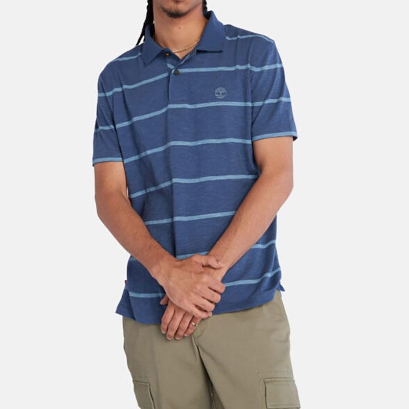 Timberland Gestreifter Pullover Kurzarm Poloshirt Herren Oberteile Blau A2ECF-DJ5