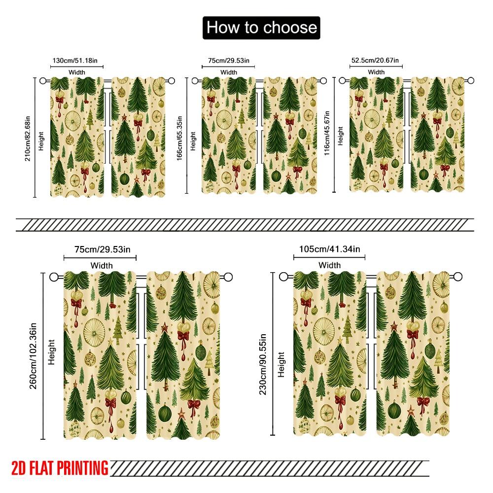 2pcs,2D Plane Printing Contemporary Curtains Christmas Trees Ornaments Decorative (3) Polyester (without Rod) Decorations Inside