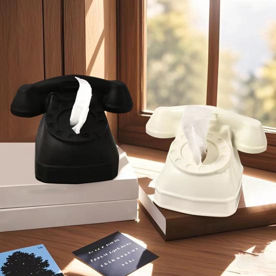 Rotary Phone Tissue Holder Nostalgic Landline Phone Tissue Box Cover Retro Landline Tissue Dispenser for Home Living Room Bedroom Desktop Decor