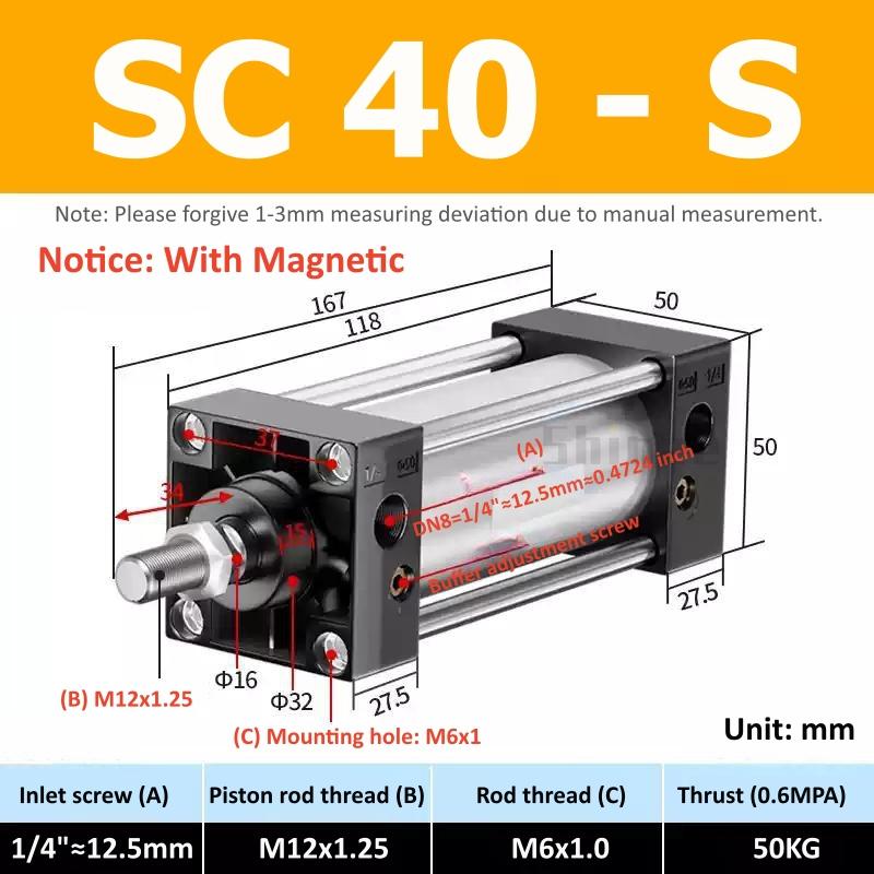 SC Standard Air Cylinder SC80/100/125/160mm Bore Small With Magnetic Pneumatic Cylinder Piston 300/400/500/600/800/1000mm Stroke