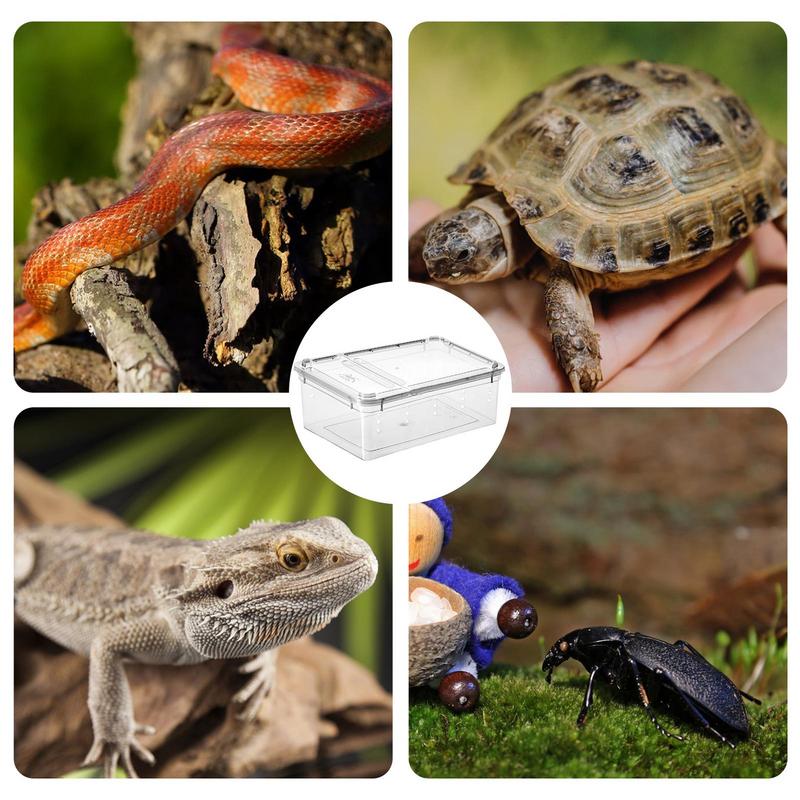 Reptile Feeding Box Tortoise Habitat Side Ventilation Hole Habitat Insect Feeding Box Terrarium Tank Escape Proof Feeding Box