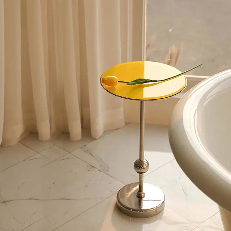 Stainless Steel Round Side Table Shelf Creative Milk Tea Coffee Table Side Cabinet Living Room Sofa Small Coffee Table