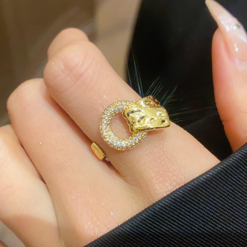 18K Gold Plated Zircon Round Open Ring - High-End Fashion Jewelry for Women