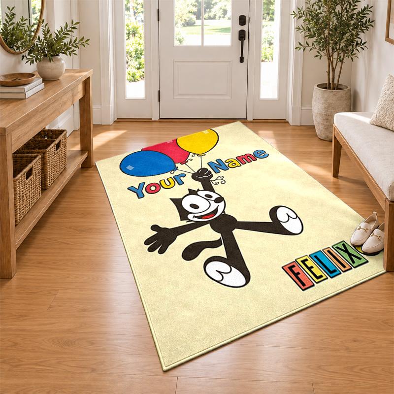 Felix the Cat Custom Name Personalized Rug Non‑Slip Doormat Floor Carpet Housewarming Birthday Gift for Family Friends