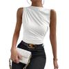Sleeveless Tops For Women Casual Mock Neck Slim Fitted Ruched Shirts High Neck Summer Shirt Tops