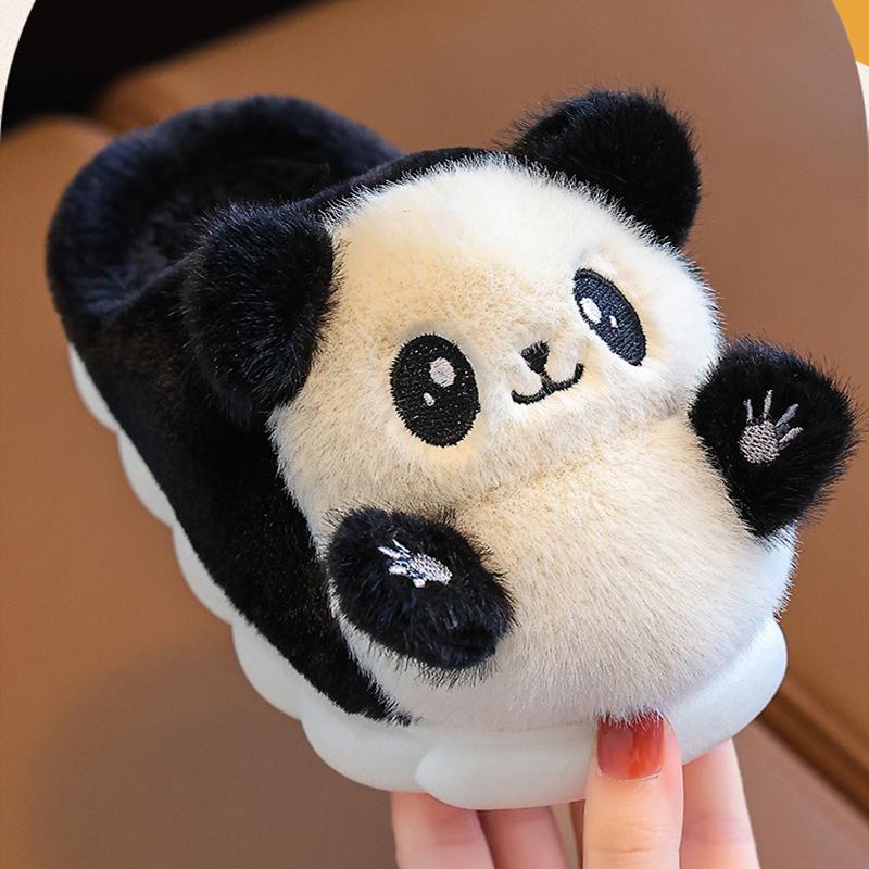 New Cute Children's Cartoon Panda Winter Slippers Comfortable Warm Cotton Shoes Boys Girls Indoor Home Fluffy Slippers