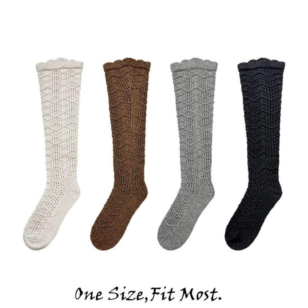 New Knitted Hollow Calf Socks Warmth Harajuku Street Stacked Long Tube Socks Casual Breathable Mid Tube Socks Women Girls
