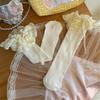 Breathable Cotton Hosiery Socks for Girls Toddler Stretchy Knee High Socks Puff Edge Lace Bows Socks for Autumn Spring