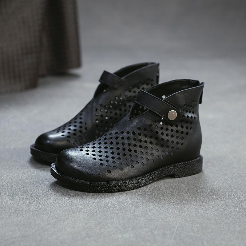 

Johnature Hollowed Out Breathable Summer Boots British Style Genuine Leather And Comfortable Women s Shoes 35 чёрный