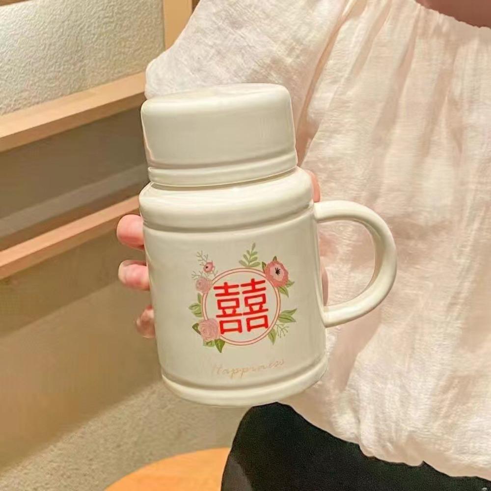 Vintage Czajniczek Kubek Podwójne Szczęście z Pokrywką Łyżeczką Dziewczęcy Ceramiczny Kubek z Pudełkiem Prezentowym Zapakowany Czerwony Czerwone Pudełko Prezentowe
