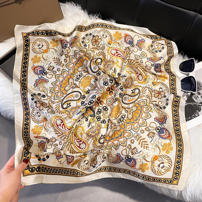 Summer High-End Simulation Silk Square Scarf Femininity Versatile Sunscreen Large Shawl Silk Scarf Variety