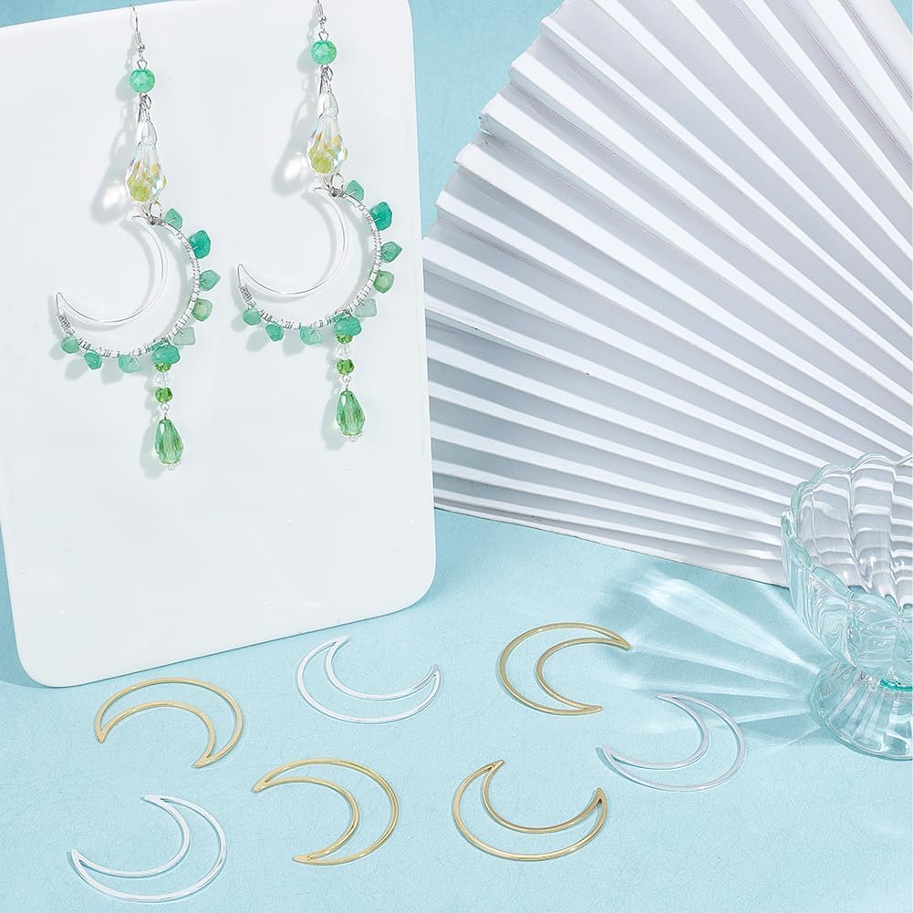 CREATCABIN 10Pcs Moon Linking Rings 18K Gold Plated Brass Earrings Beading Hoop Frames Charms Links Connectors for DIY Dangle Earring Necklaces