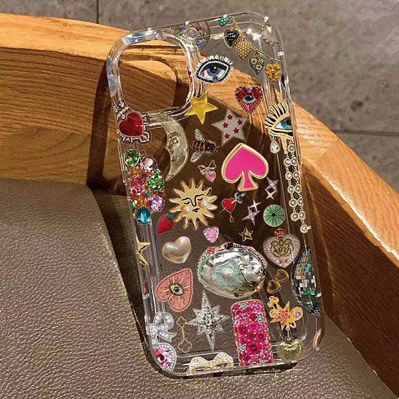 Beaded Pomegranate Sun Phone Case For iPhone 16 17 15 14 13 12 Mini 11 Pro Max 16E X XR 7 8 15 16 Plus SE2 Clear Soft TPU Cover
