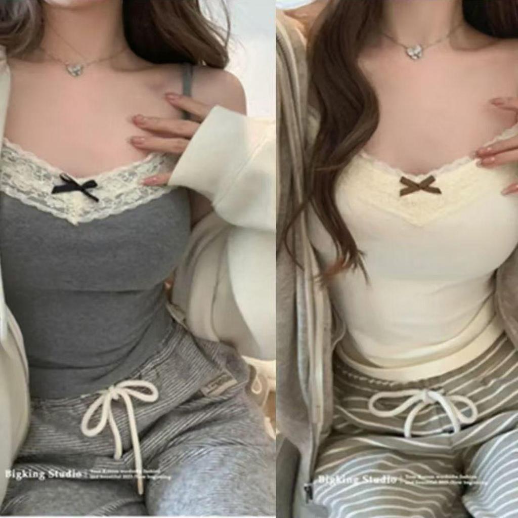 Plus Size Lace Camisole for Women: Elegant Bowknot Sleeveless Base Layer