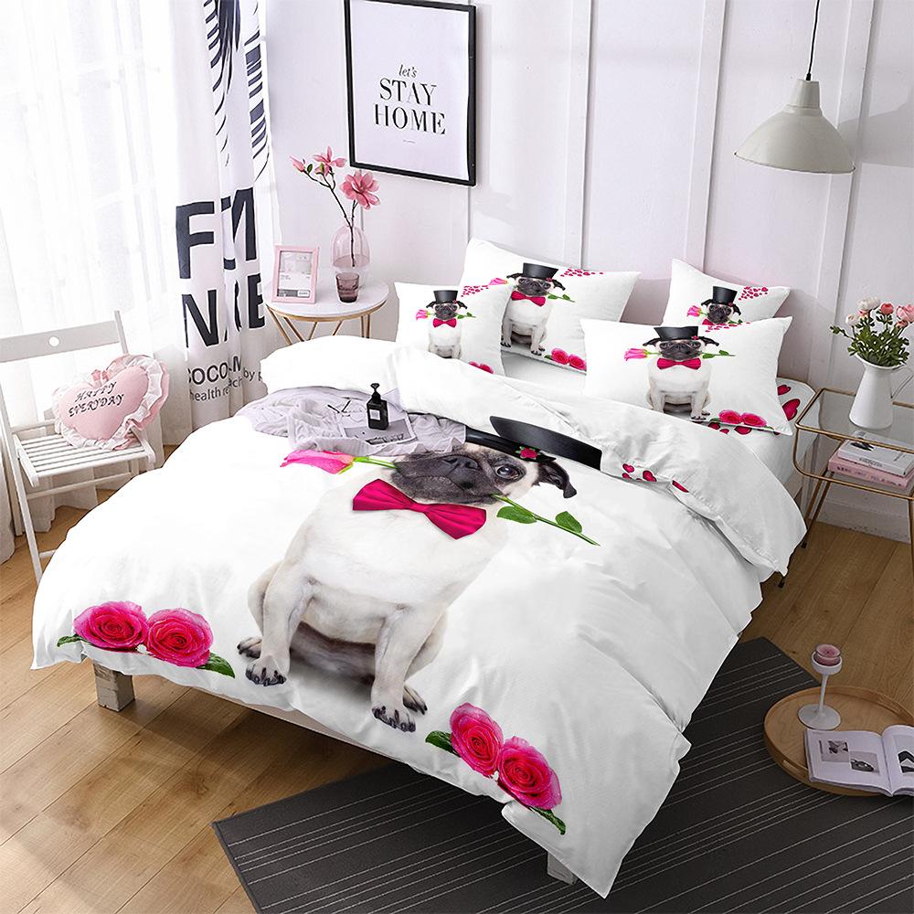 Dog Duvet Cover Set 3D Animal Theme Polyester Bedding Set Queen King Size Cute Pug Dog Printed Cover For Kids Teen Boy Bedspread