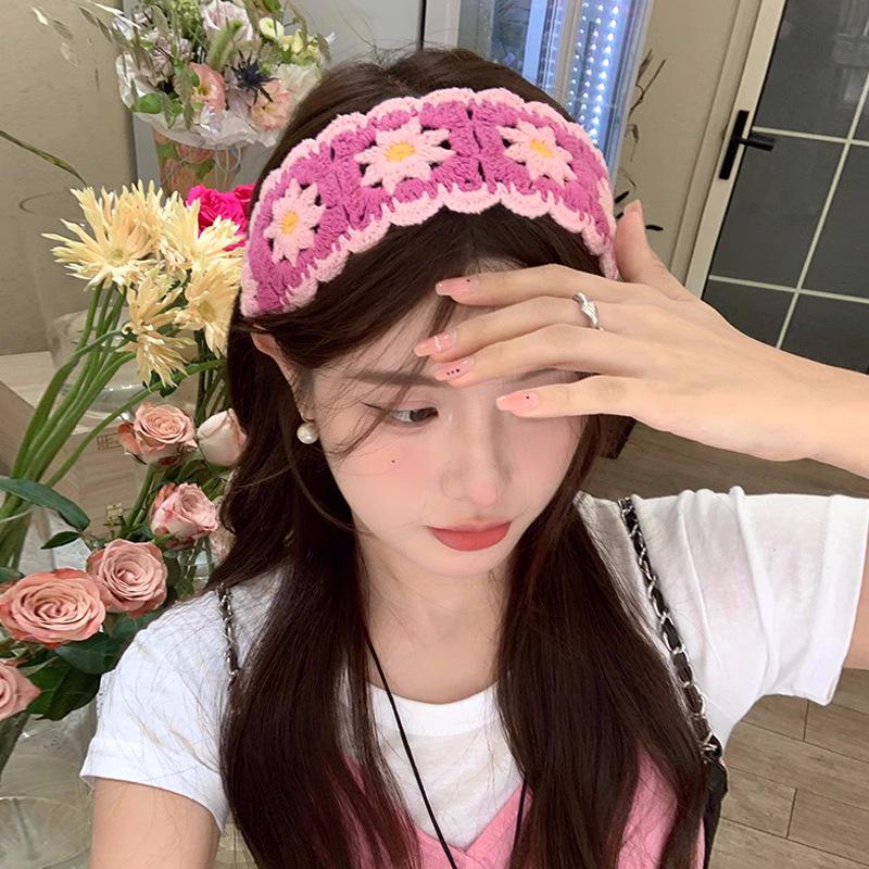 Charming Handmade Wool Knit Headscarf for Women - Floral Pastoral Style Headband