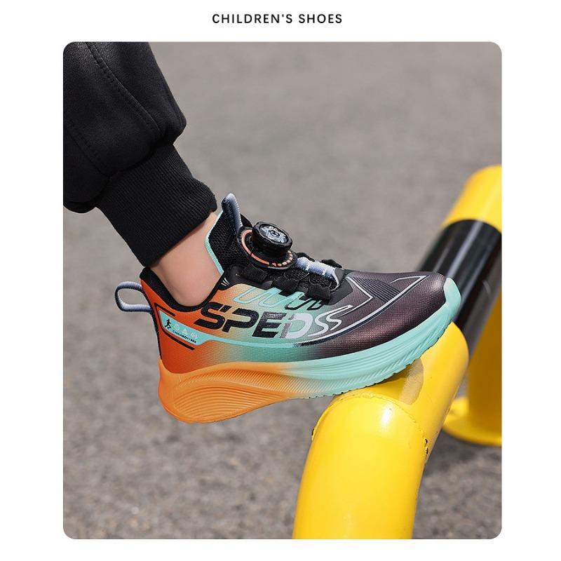 Kids' Gradient Color Rotating Buckle Sneakers Breathable Mesh Non-slip Sports Shoes