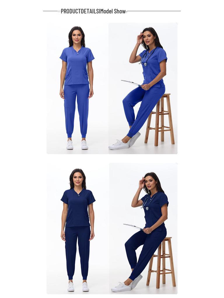 Women's Quick-Dry Short Sleeve Stretch Scrub Suit for Nurses and Beauty Salon