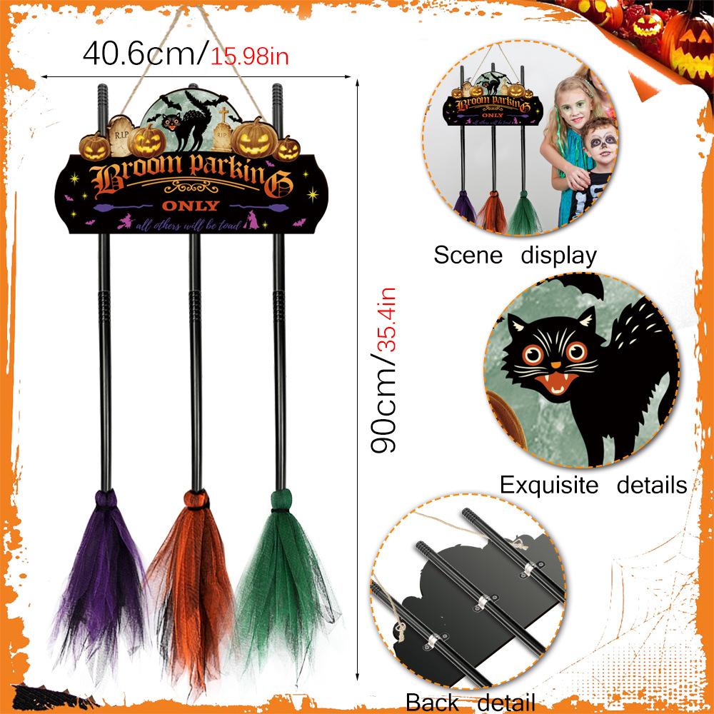Halloween Decoration Broom Sign 3 Witches Brooms for Front Porch Wall Home Office Indoor Outdoor Wall Halloween Decoration