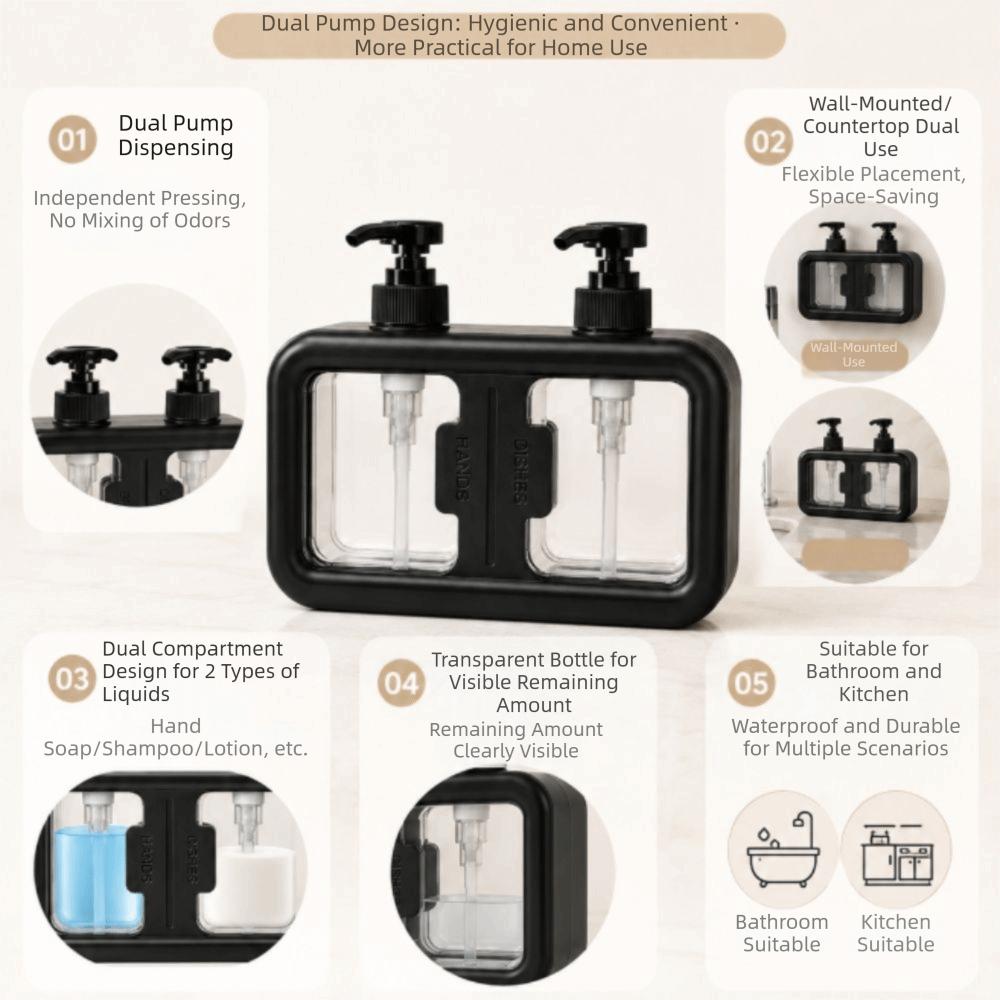 Dual Grid Countertop Soap Dispenser Dual Compartment Wall Mount Soap Dispenser  Bathroom