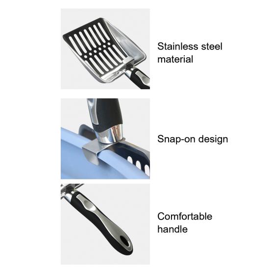 Stainless Steel Cat Litter Scoop with Deep Shovel Long Handle Slotted Litter Scooper Heavy Duty Non-stick Poop Sifting Shovel Sifter Pet Supplies