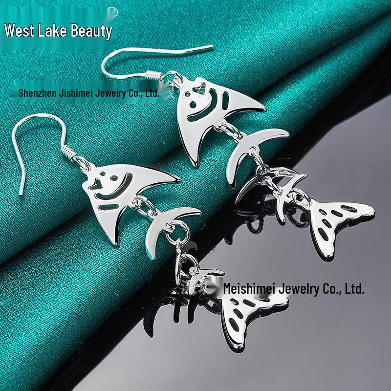 Silver Fishbone Cutout Dangle Earrings - Popular Women's Jewelry Accessory