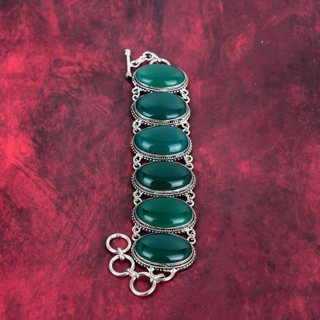 Green Onyx Gemstone 925 Solid Sterling Silver Bracelet Jewelry, Handmade Bracelet, Natural Onyx Gemstone Gift For Girl