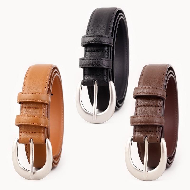 Womens Genuine Leather Belt With Horsebit Buckle Slim Waistband Jeans Classic Chic Style In Black Brown Coffee