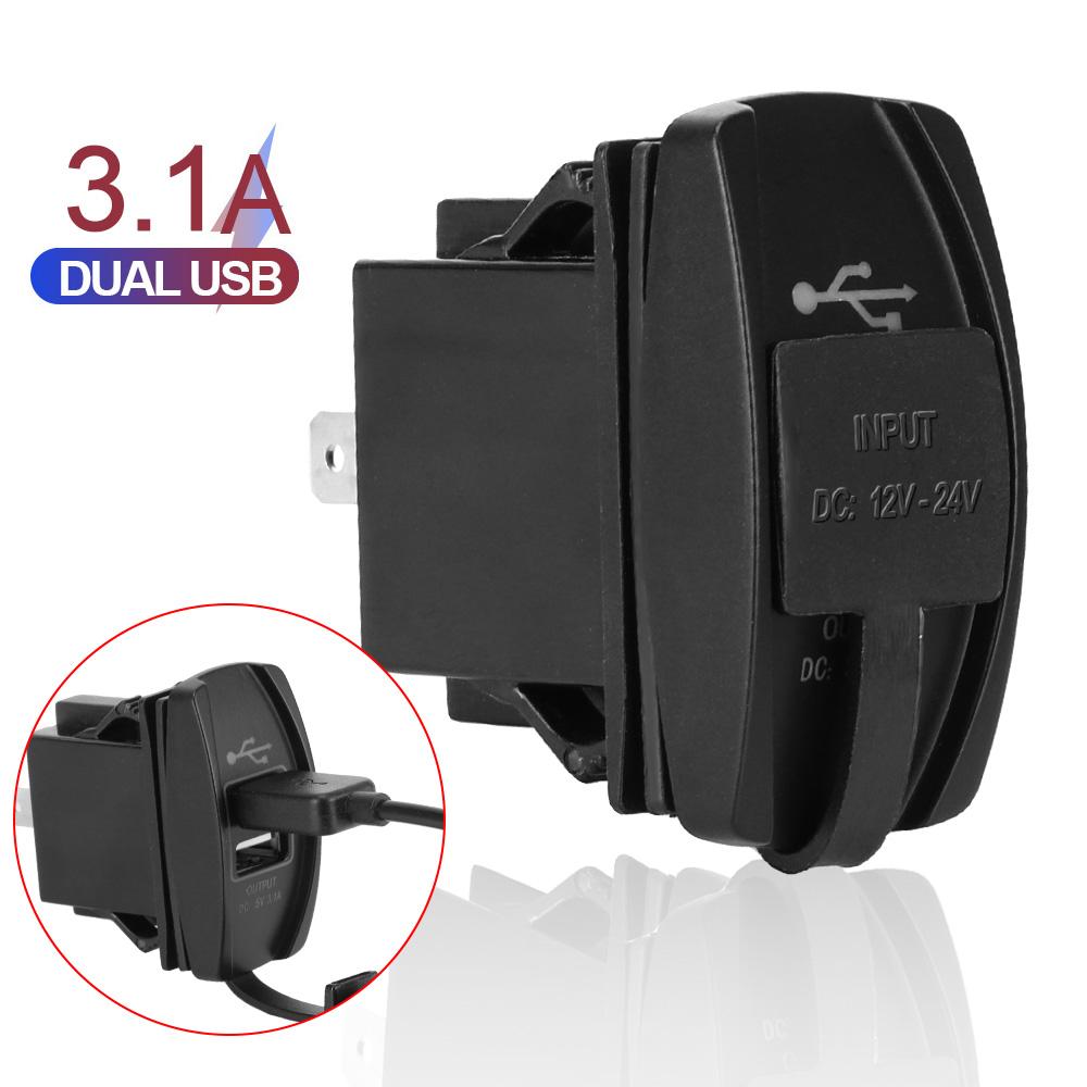 5V 3.1A LED Auto Adapter Car Charger Dual USB Ports Waterproof Universal for Car RV Camper Caravans Dustproof Phone Charger