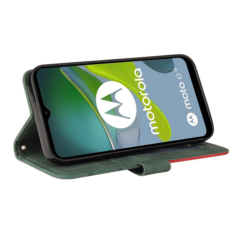 For Motorola Moto E13 4G Leather Case Wallet Stand Color Splicing Phone Cover
