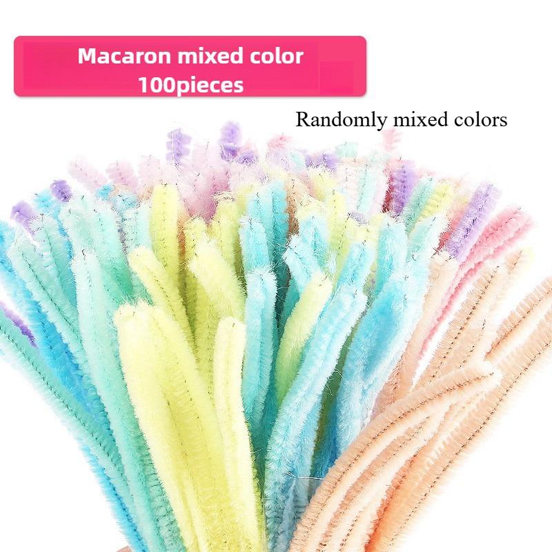100PCS Colorful Chenille Stem Twisted Rod Wool Root Fluffy Bar Iron Wire DIY Handcraft Twisting Decorations Pipe Cleaners Plush