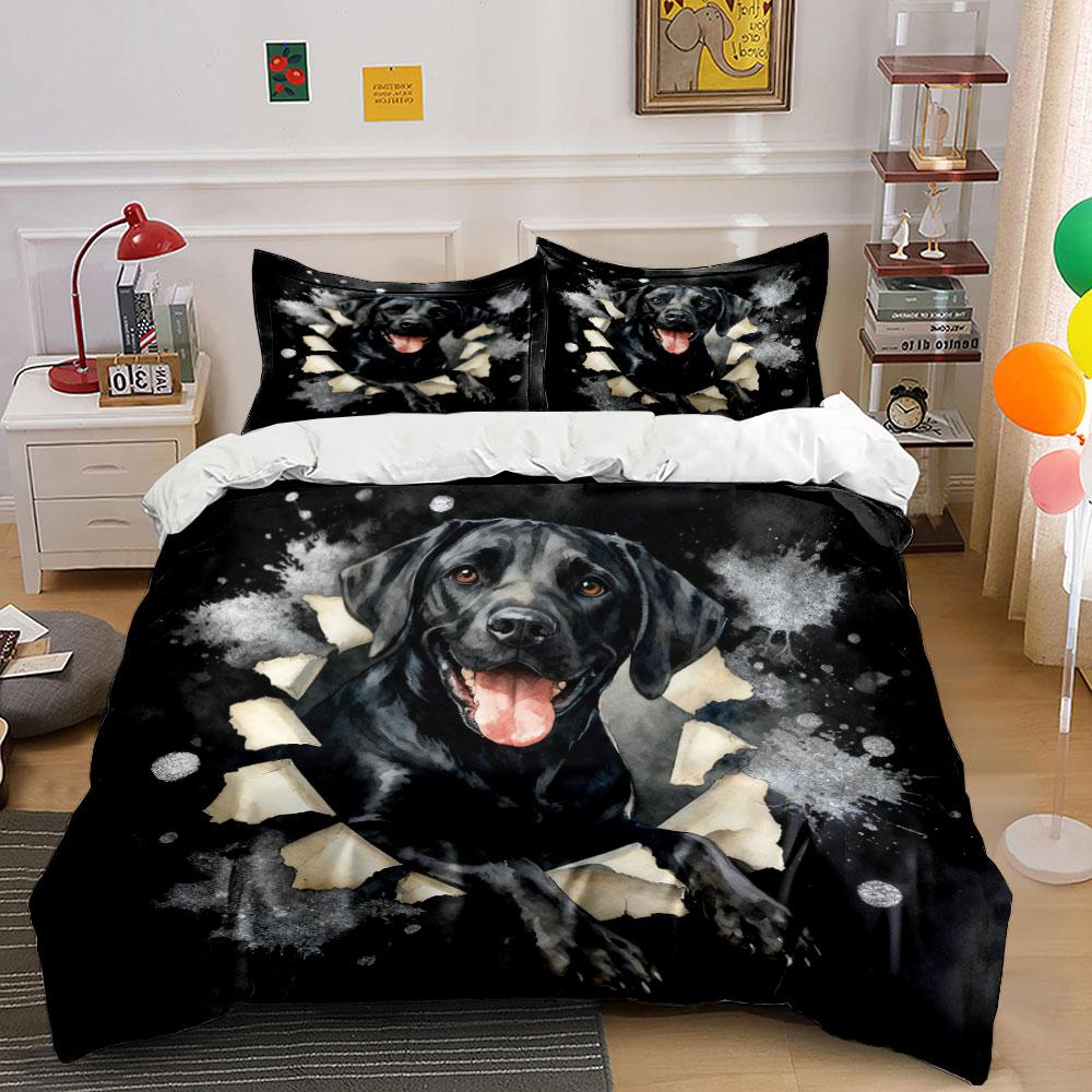 Black Labrador Art Home Decoration Soft Comfortable Duvet Cover Bedding Set Included 1*Duvet Cover & 2*Pillowcases, Gift
