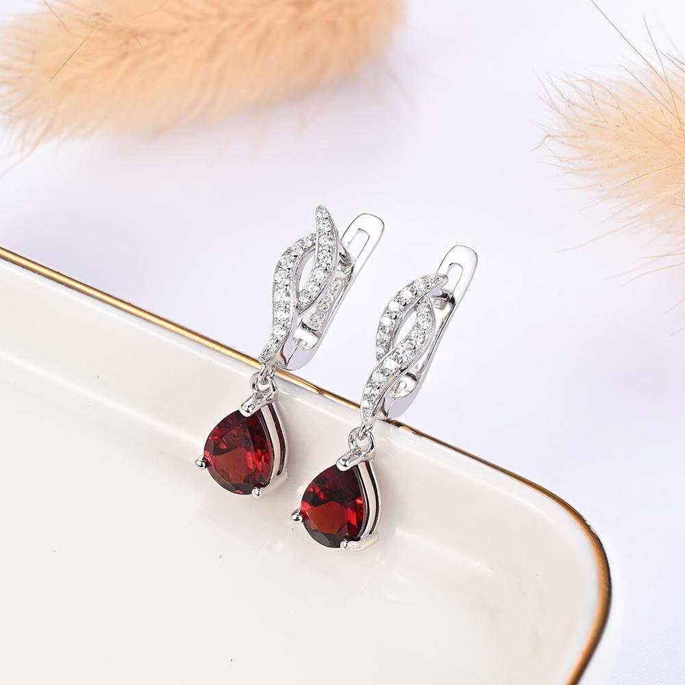 925 Sterling silver clasp earrings 2.86ct natural pear 6*8mm garnet gemstones Simple fine jewelry for women's Festival gifts