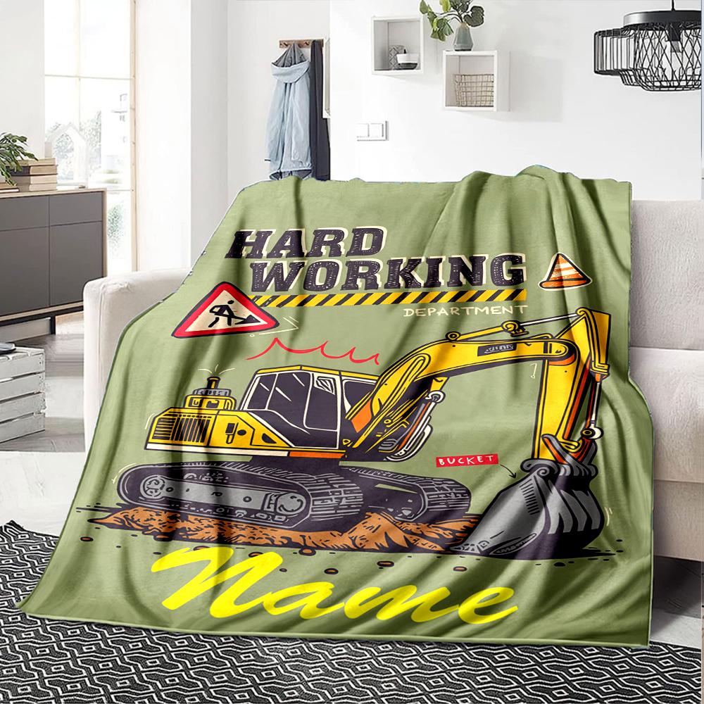 Custom Name excavator Theme Printed Blanket - Perfect for Couch, Bed, Travel & Outdoor Use | Machine Washable, Cozy & Durable.