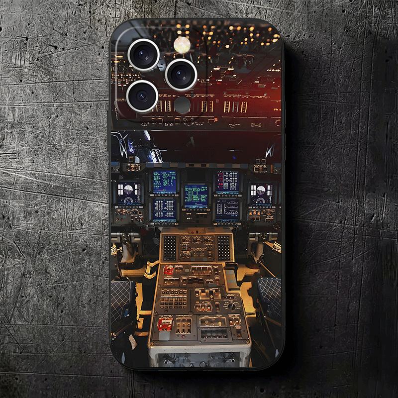 Aviation Aeroplane Pilot Cockpit Soft Phone Case for iPhone 16 16E 17 Air 15 Pro Max 14 Plus 13 Mini 11 12 7 Black Cover Back Sh