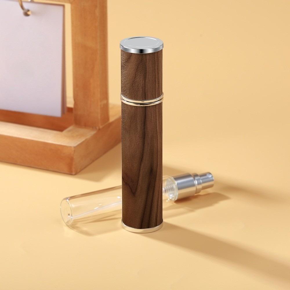 Portable 10ml Perfume Bottle Reusable Empty Atomizer Safety Wood Grain Leather Spray Bottle Makeup