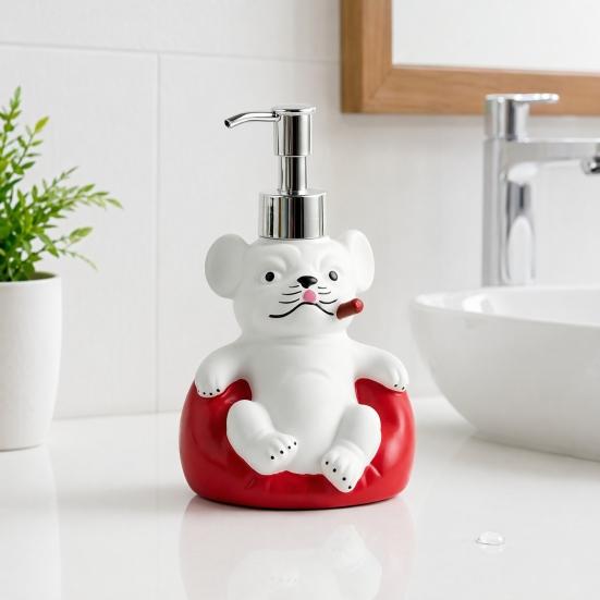 Yousheng 220ML French Bulldog Soap Dispenser, Refillable Liquid Hand Soap Shower Gel Container, Empty Pump Lotion Bottle, Bathroom