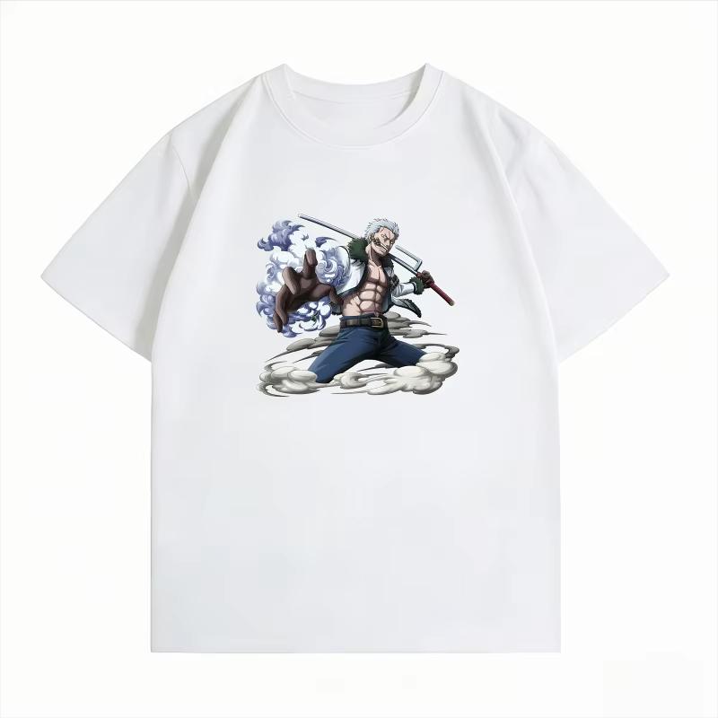 One Piece Casual Oversized Crew Neck Summer Short‑Sleeve T‑Shirt with Smoker Anime Graphic Print Women And Men T-shirt