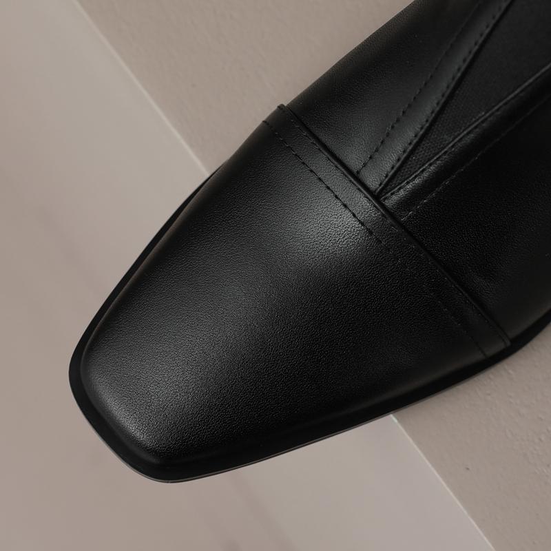 Fashion Women's new autumn and winter square toe retro leather cowhide mid heel thick heel size Chelsea calf boots