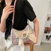 Pearl Bow Shoulder Bag Canvas Small Square Bag Luxury Bow Underarm Bag  Girls
