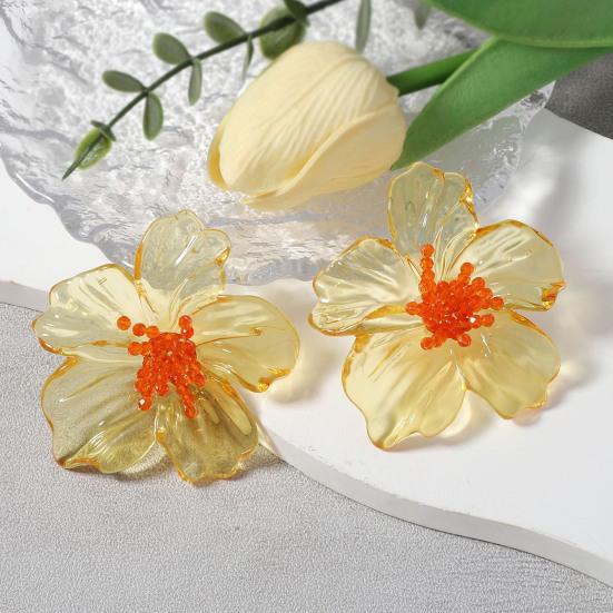 1 Pair Women Earrings Transparent Flower Shape Acrylic Earrings Lightweight Stud Earrings Jewelry Gift