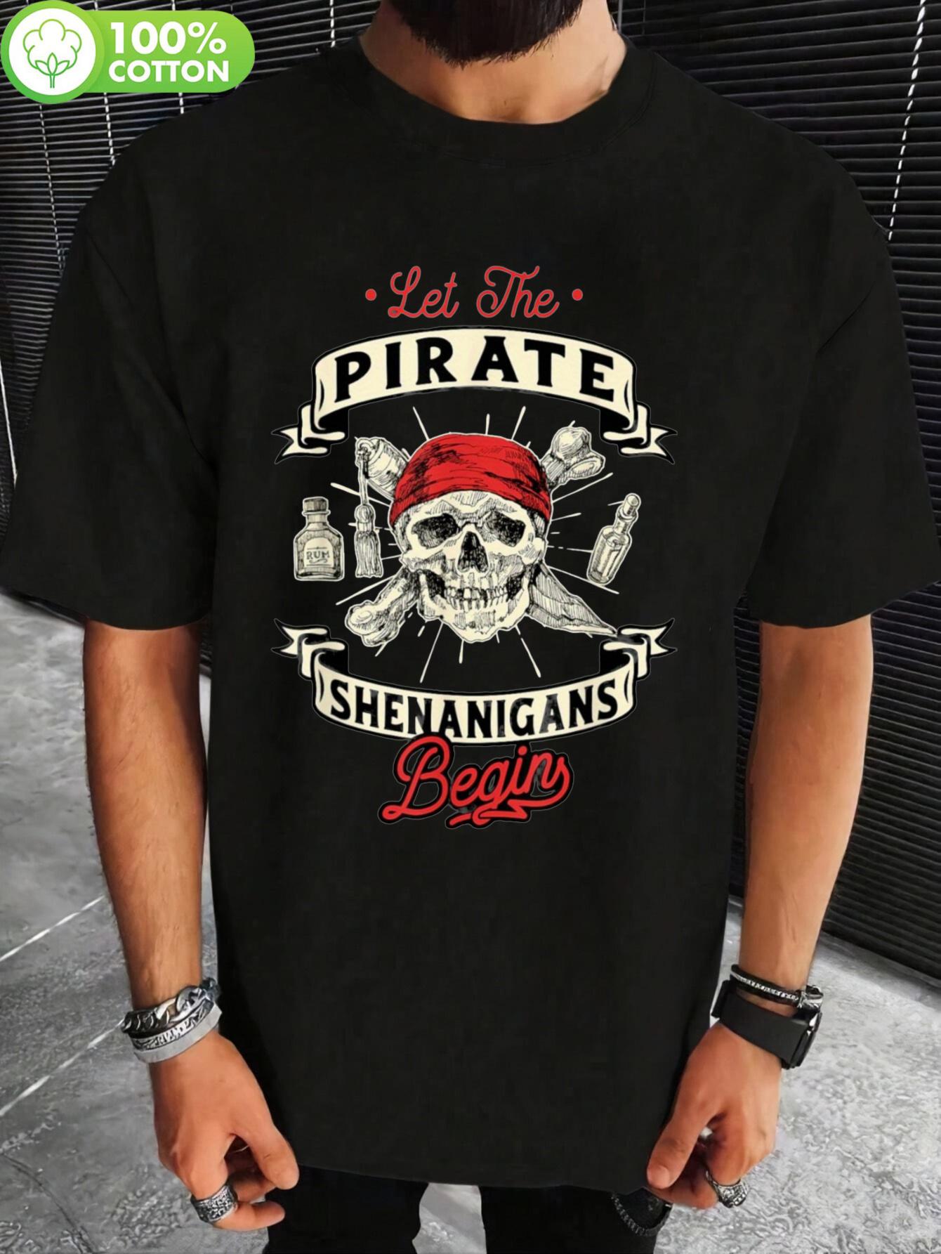 Allseason Apparel Pirate Theme Graphic T-shirt - Black Cotton Tee with Skull & Crossbones S