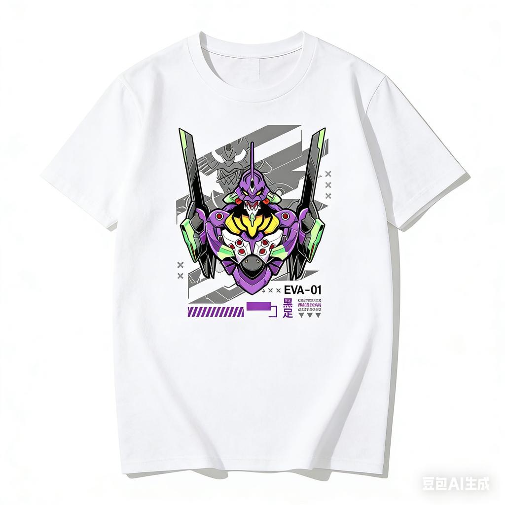 Anime EVA 01 Printed Pure Cotton Tshirt for Men and Women SpringSummer New Collection Fashion and Casual Short Sleeved Shirt