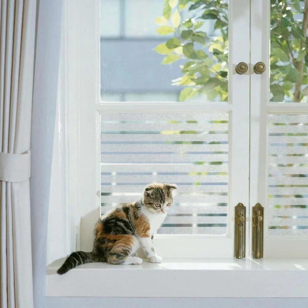 Horizontal Stripe Glass Stickers Office Bathroom Decorative Film Static Adhesive-free Glass Decorative Window Film
