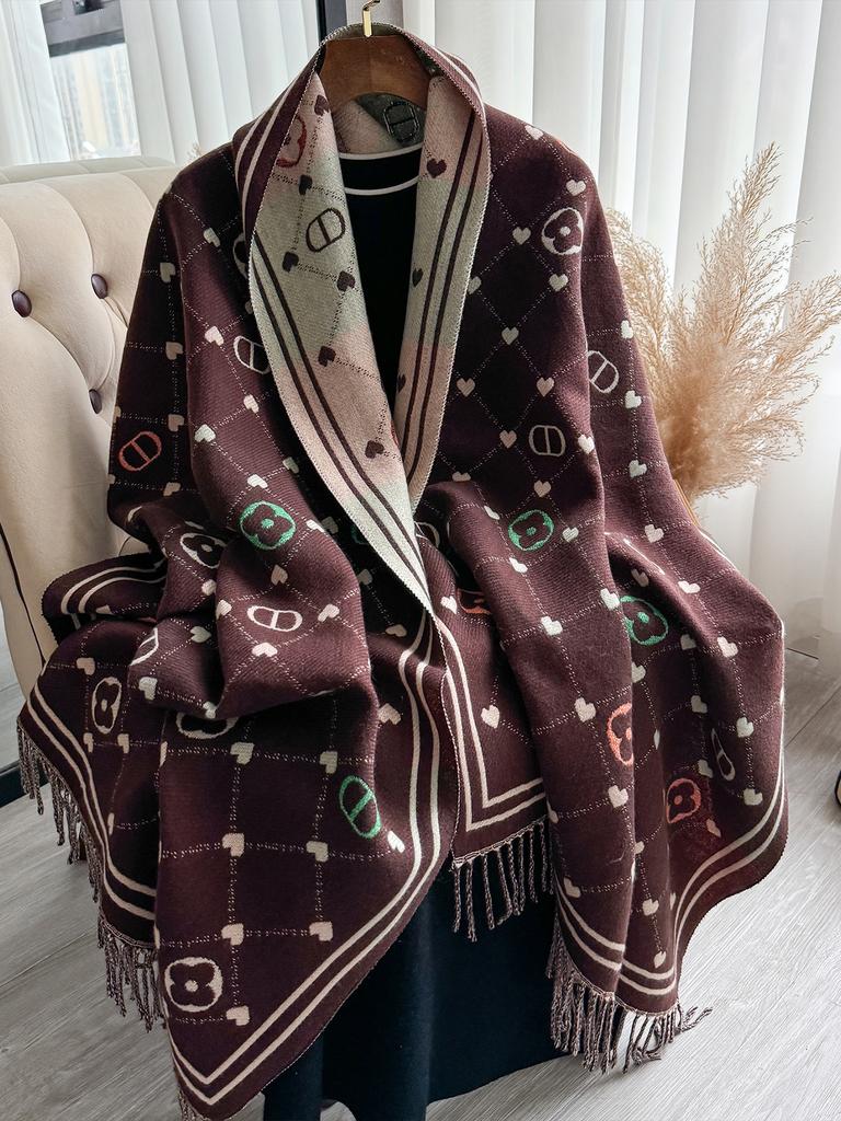 צעיף צעיפים שאוול חורפי חדש עוטף עיצוב צעיף קשמיר נשים חם אופנה פשמינה פונצ'ו צווארון צעיף בנדנה