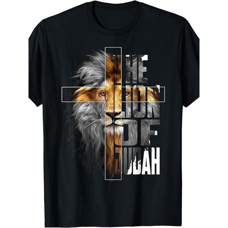 

European sizes Men S Lion of Judah Graphic T-Shirt - Breathable Quick-Dry Moisture-Wicking Crew Neck Tee with Hebrew Lettering & Lion Design 4XL чорний