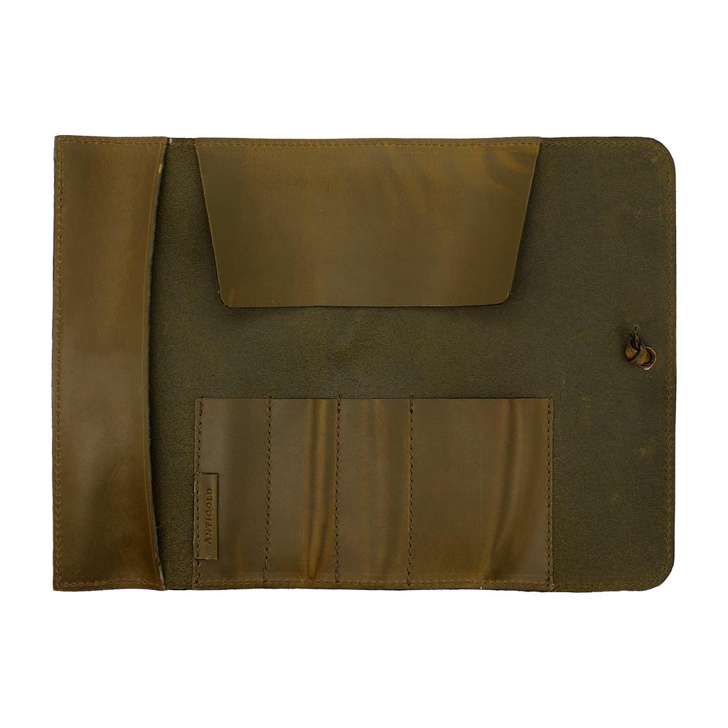 ANTIQOLD Roll Pen Case [Olive] Cowhide Leather Pencil Case AQR-01-