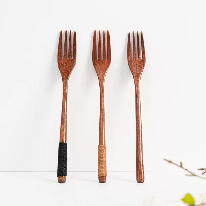 Japanese-Style Wooden Chopsticks, Spoon, and Fork Set with Portable Cloth Bag