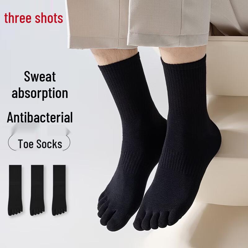 Men s 100% Cotton Five-Toe Mid-Calf Socks One Size