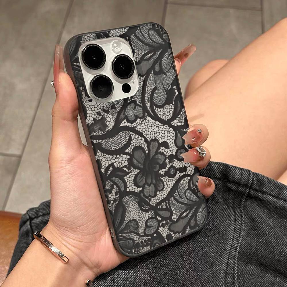 Lace Pattern For IPhone 16 15 11 12 13 14 17 Pro Max PLUS Pro Soft Corrugated Silicone Back Phone Case